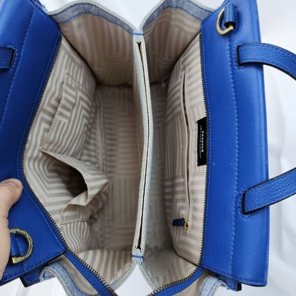 🔥Kate Spade Saturday Blue "The Large A" Leather/Canvas Satchel/Crossbody Purse - Picture 10 of 15